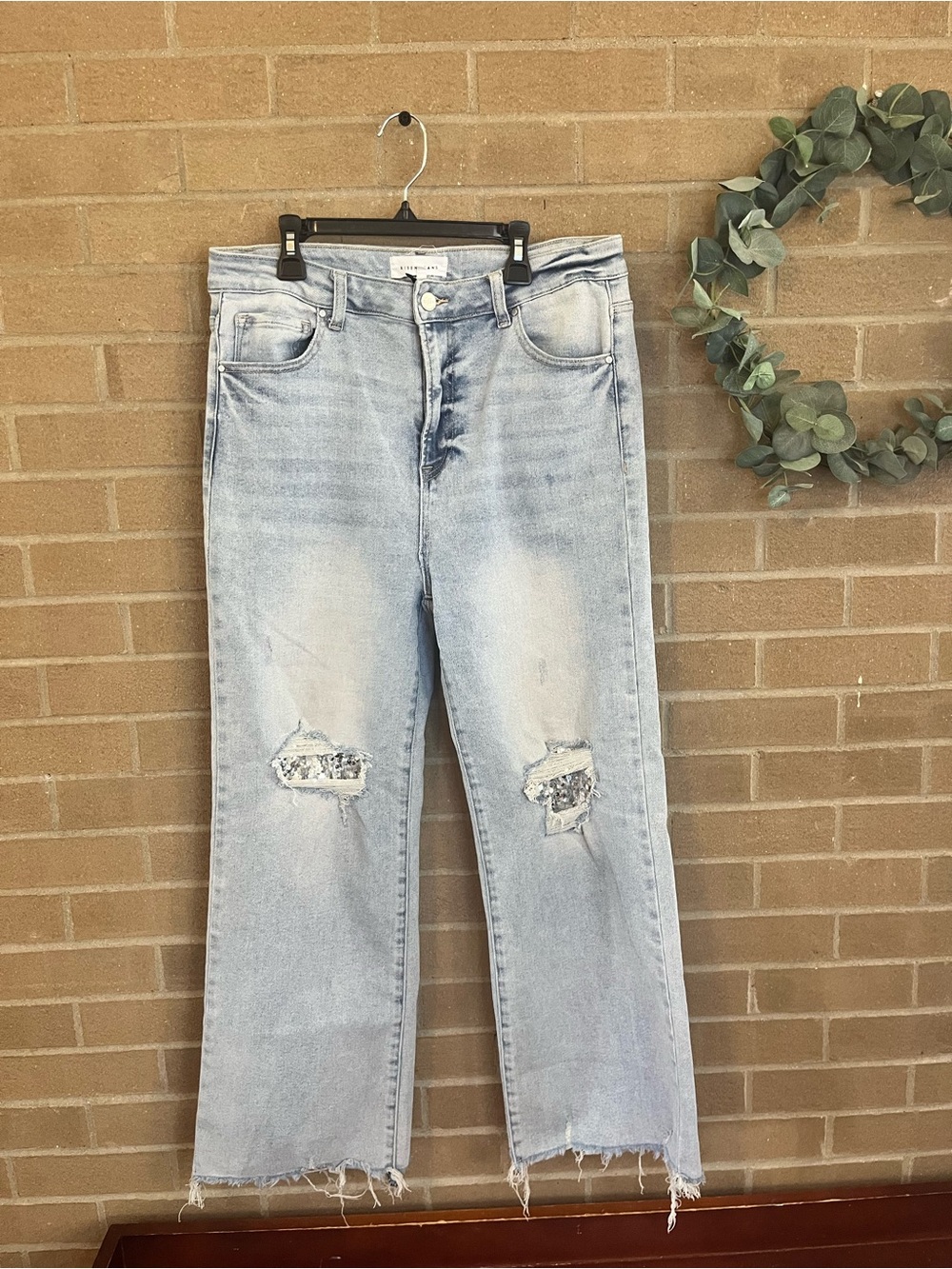 Women’s Light Blue Straight Leg Distressed Jeans